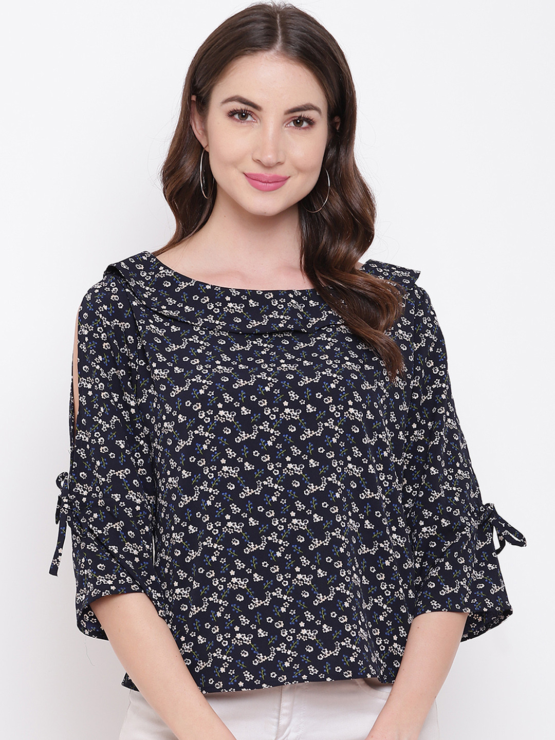 Mayra Women Blue & White Printed A-Line Top