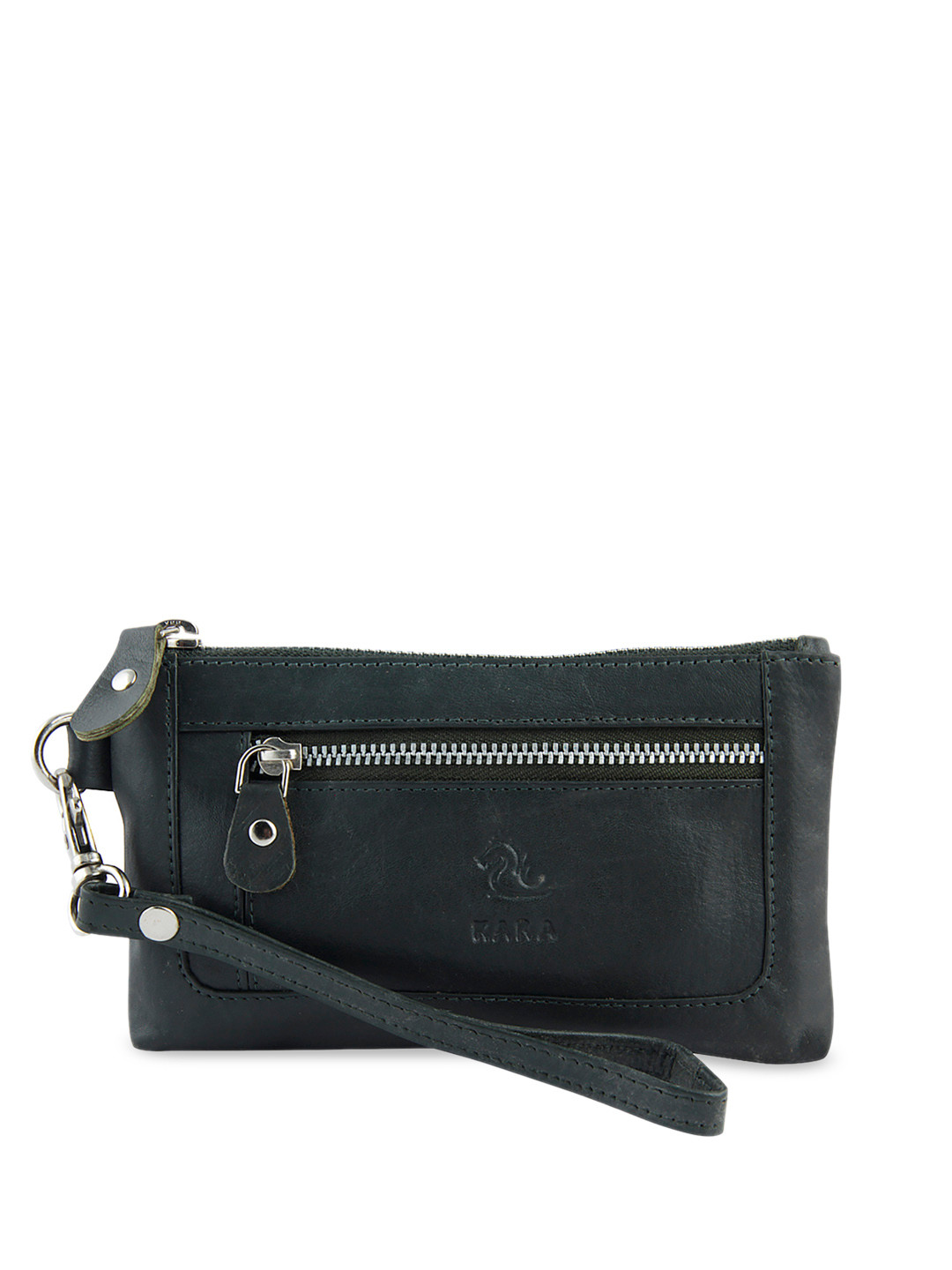 Kara Women Olive Green Solid Zip Around Leather Wallet