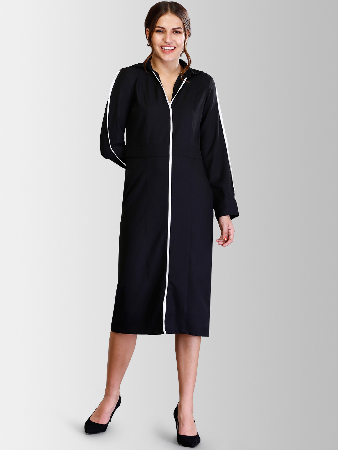 FableStreet Women Black Solid Sheath Dress