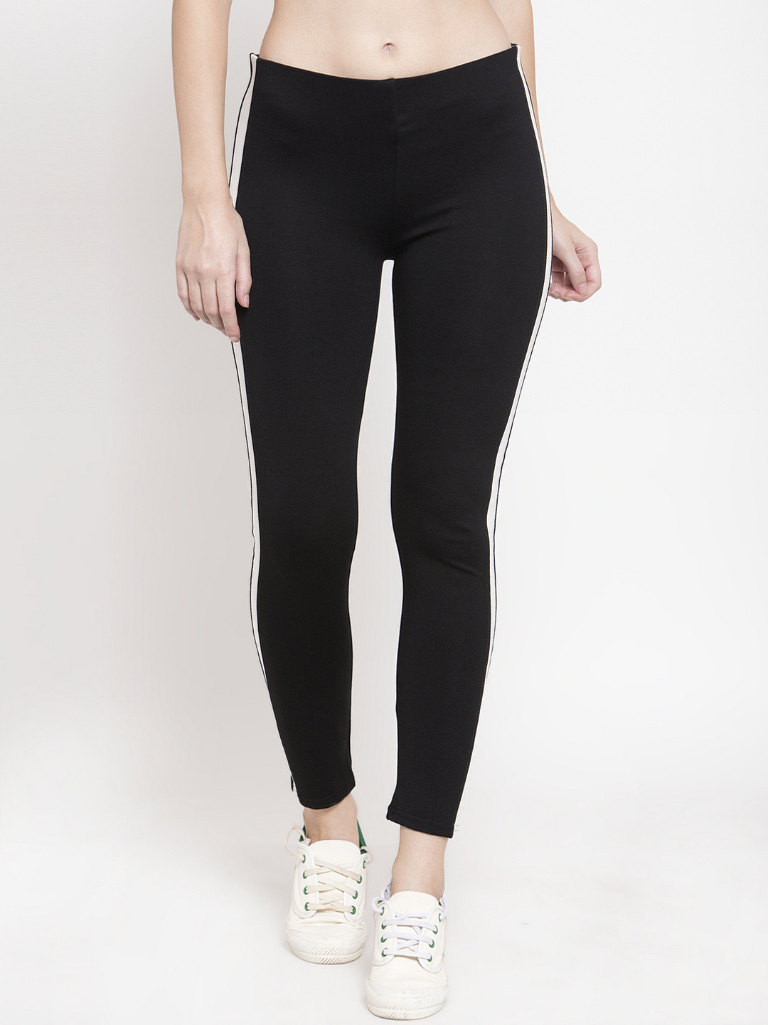 VOXATI Women Black & White Striped Leggings