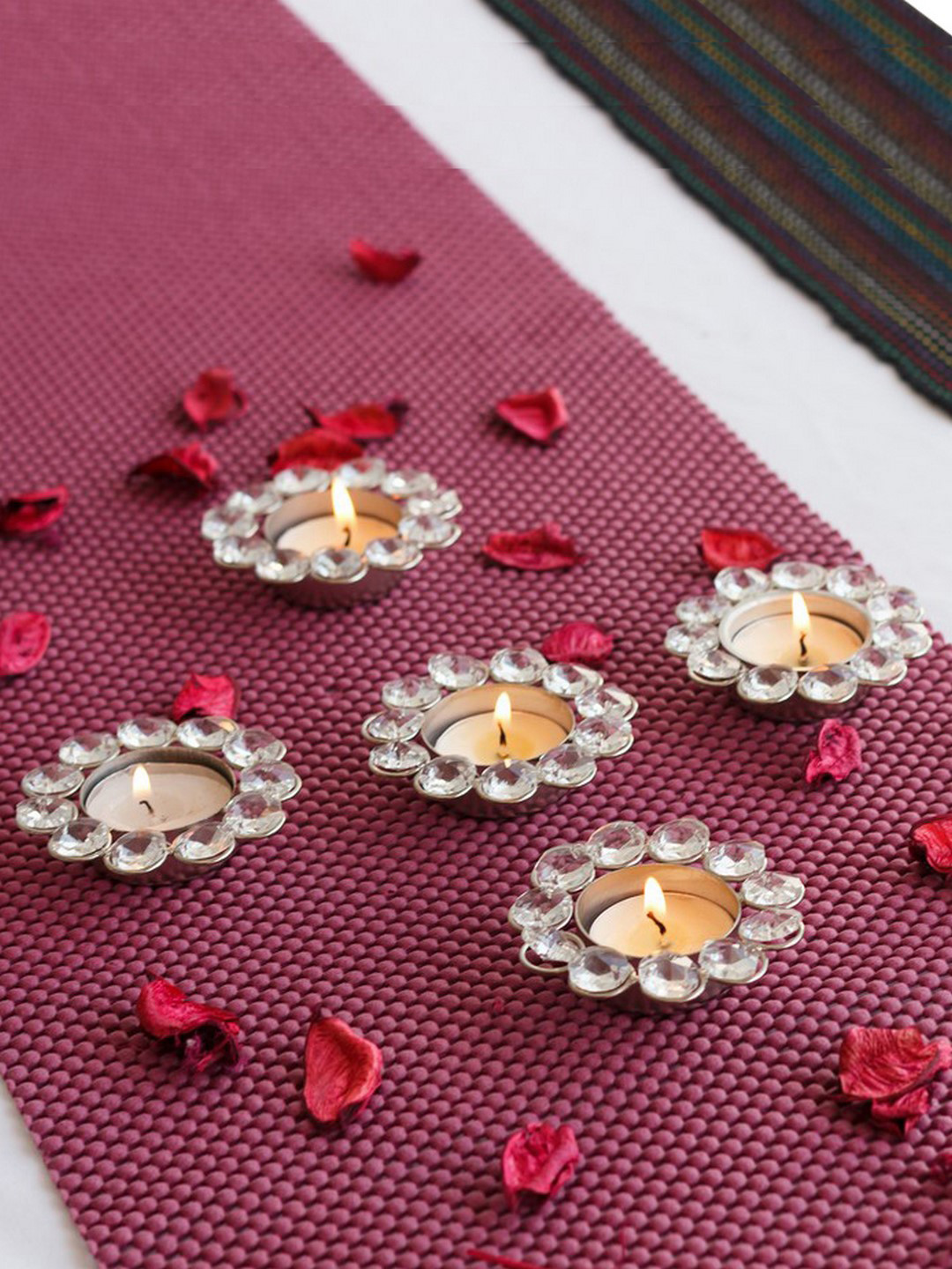 eCraftIndia Set of 5 White Crystal Tea Light Holders