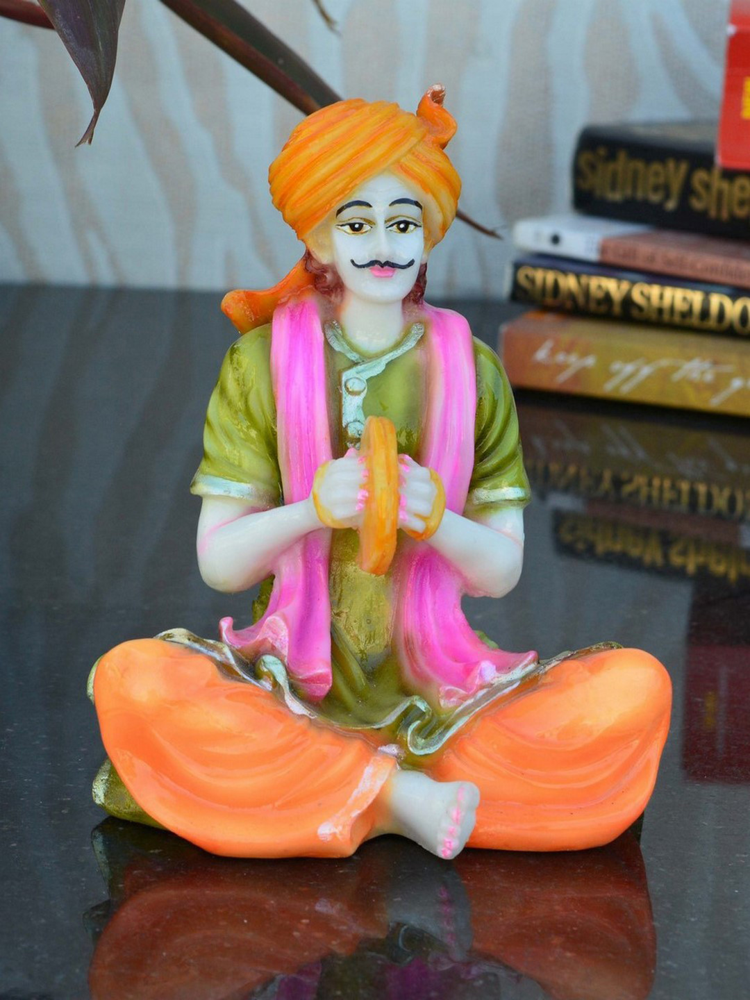 eCraftIndia Green & Pink Polyresin Rajasthani Musician Showpiece