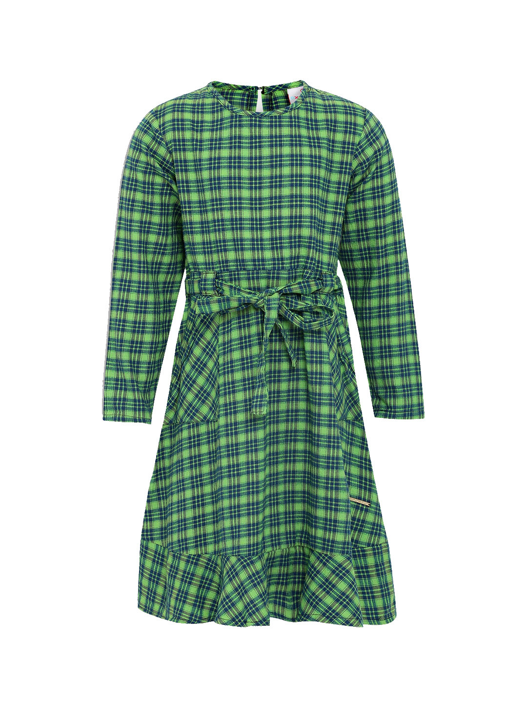 Oxolloxo Girls Green Checked A-Line Dress