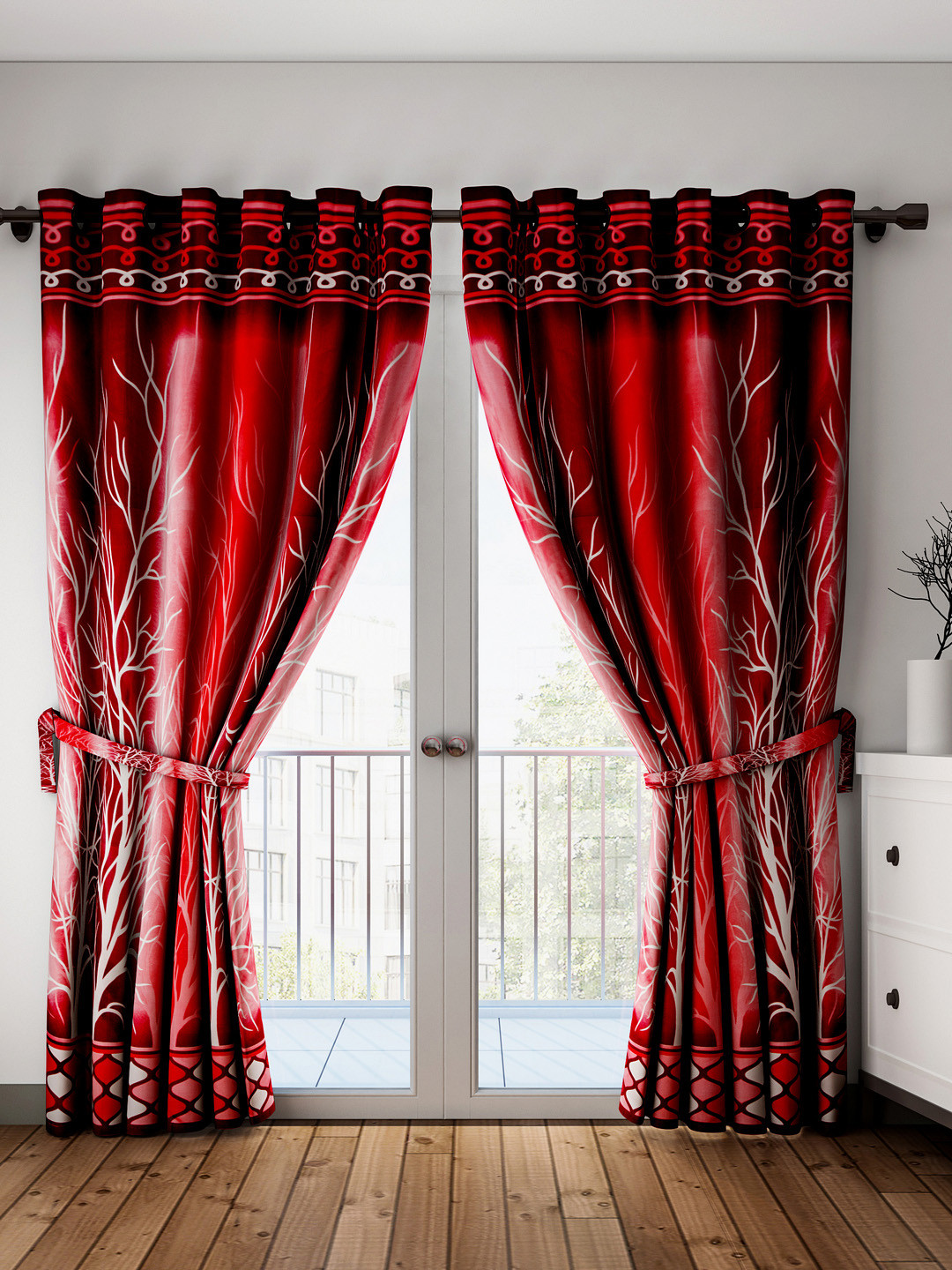 Home Sizzler Maroon Set of 2 Printed Door Curtains