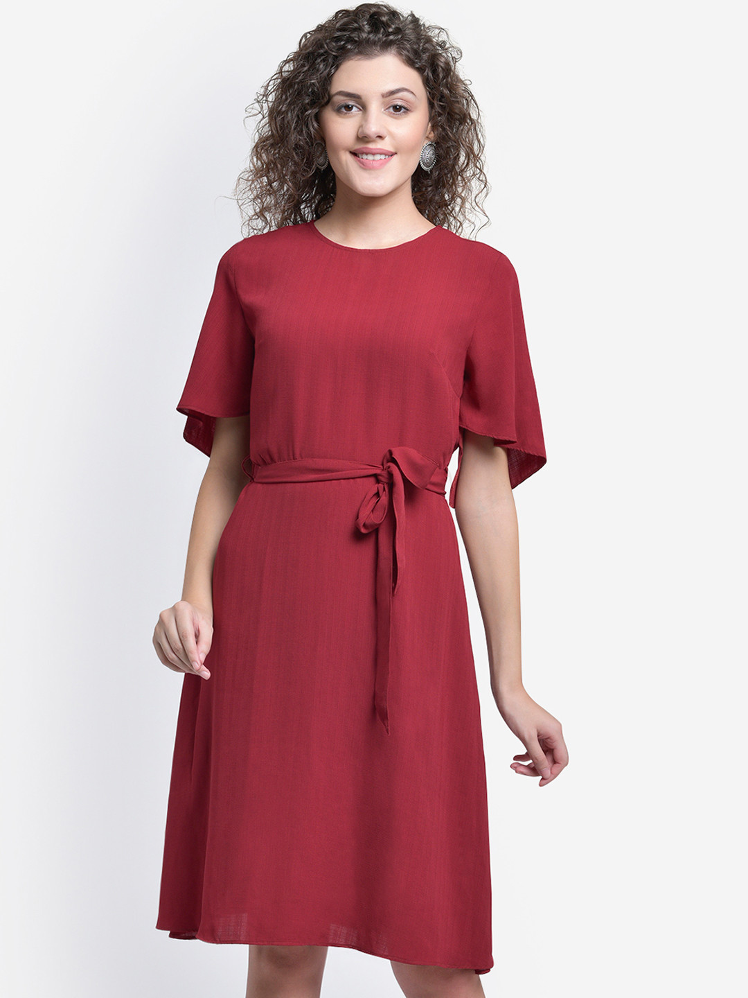 Martini Women Maroon Solid Fit and Flare Dress