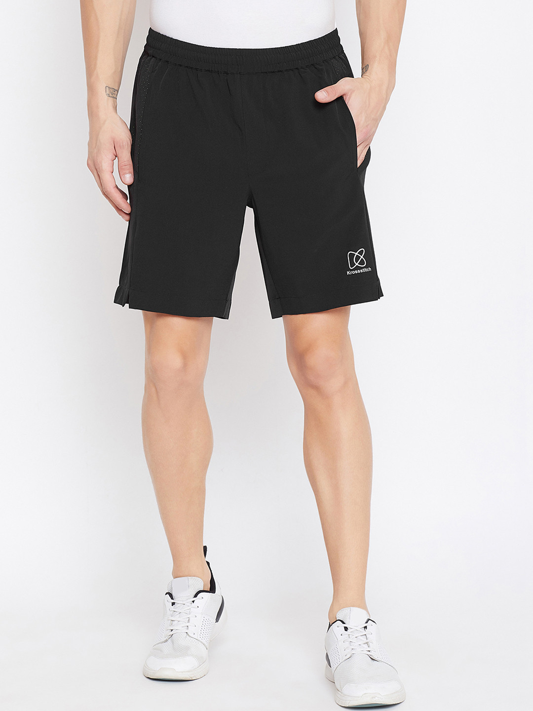 KROSSSTITCH Men Black Solid Regular Fit Sports Shorts