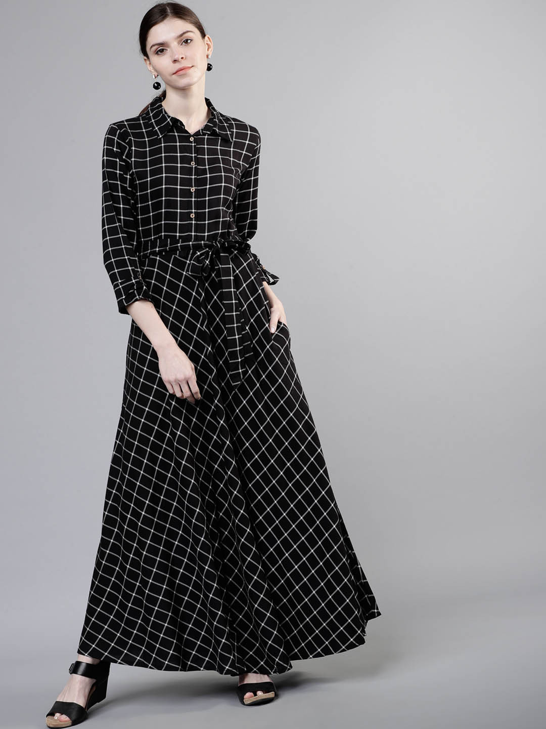 Vishudh Women Black Checked Maxi Dress