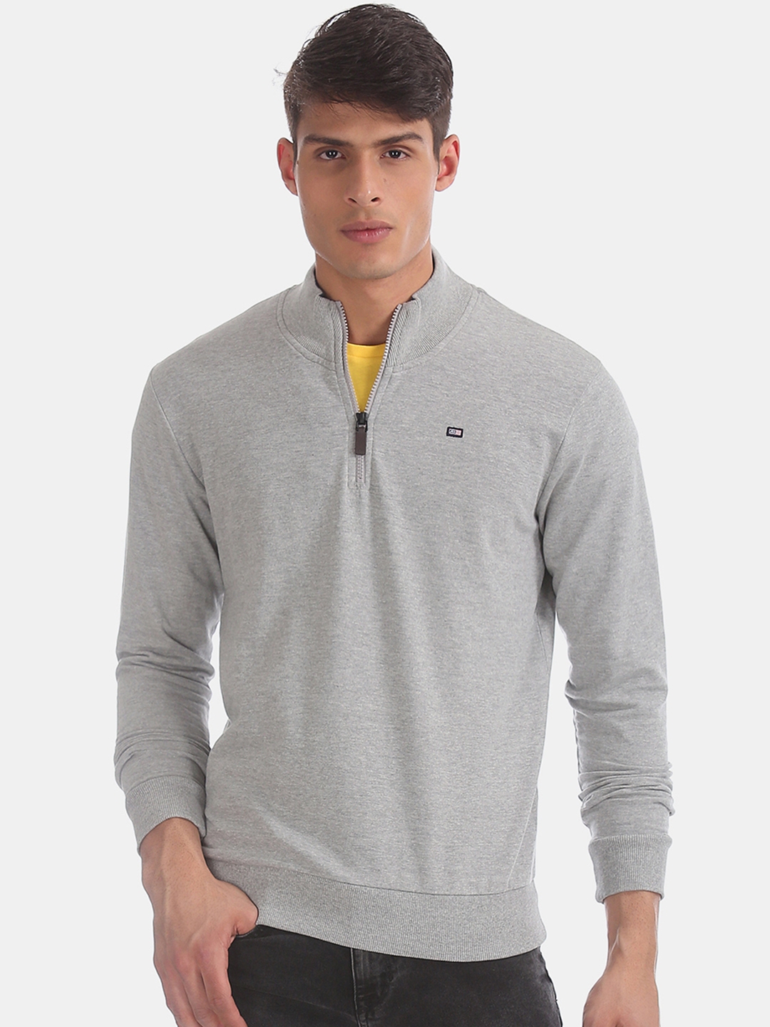 Arrow Sport Men Grey Solid Sweatshirt