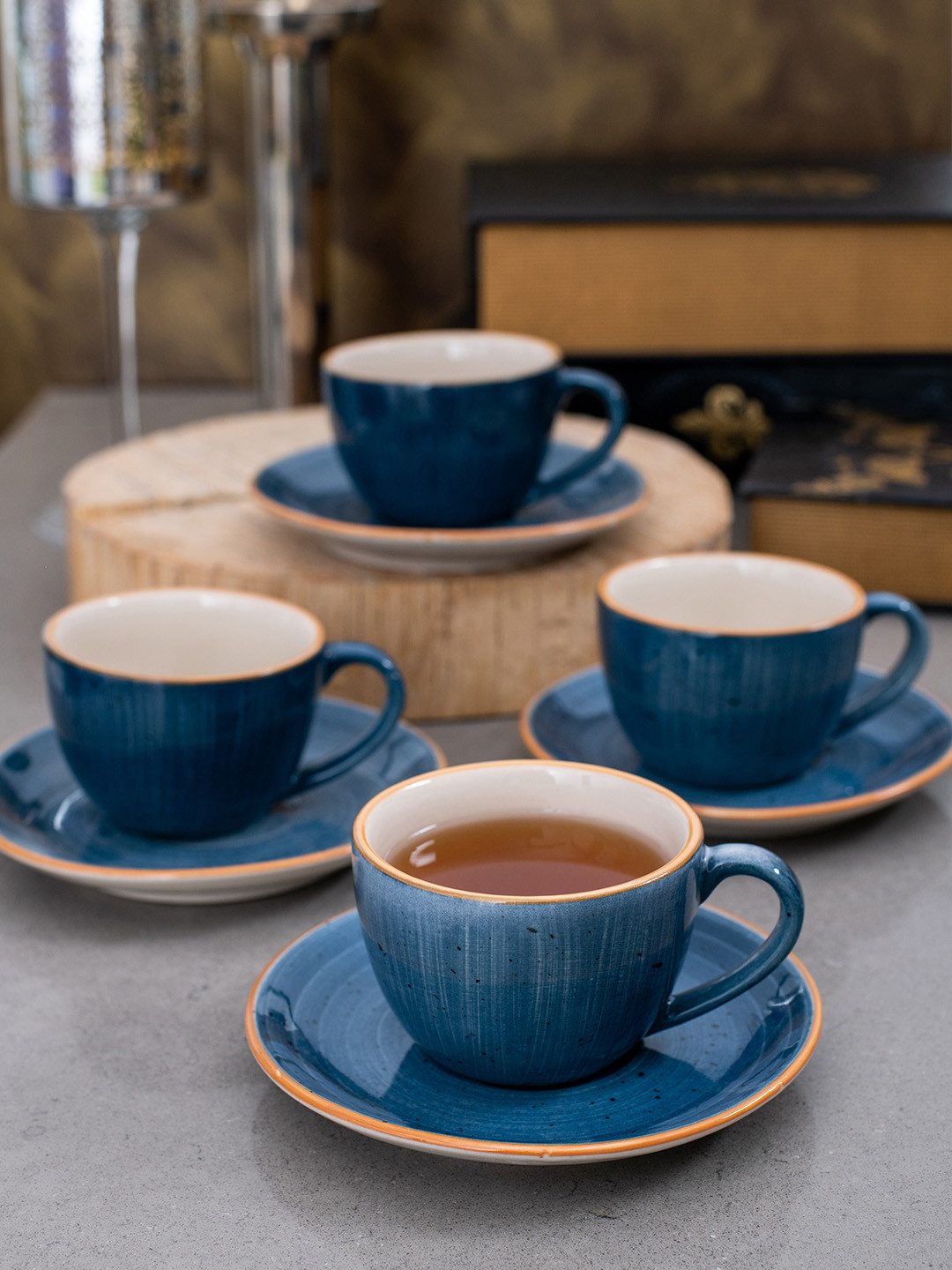 GOODHOMES Teal Blue Cups and Saucers Set
