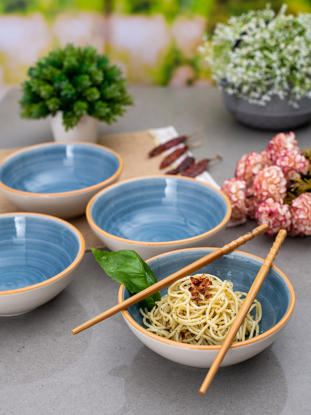 GOODHOMES Teal Blue Bowls Set