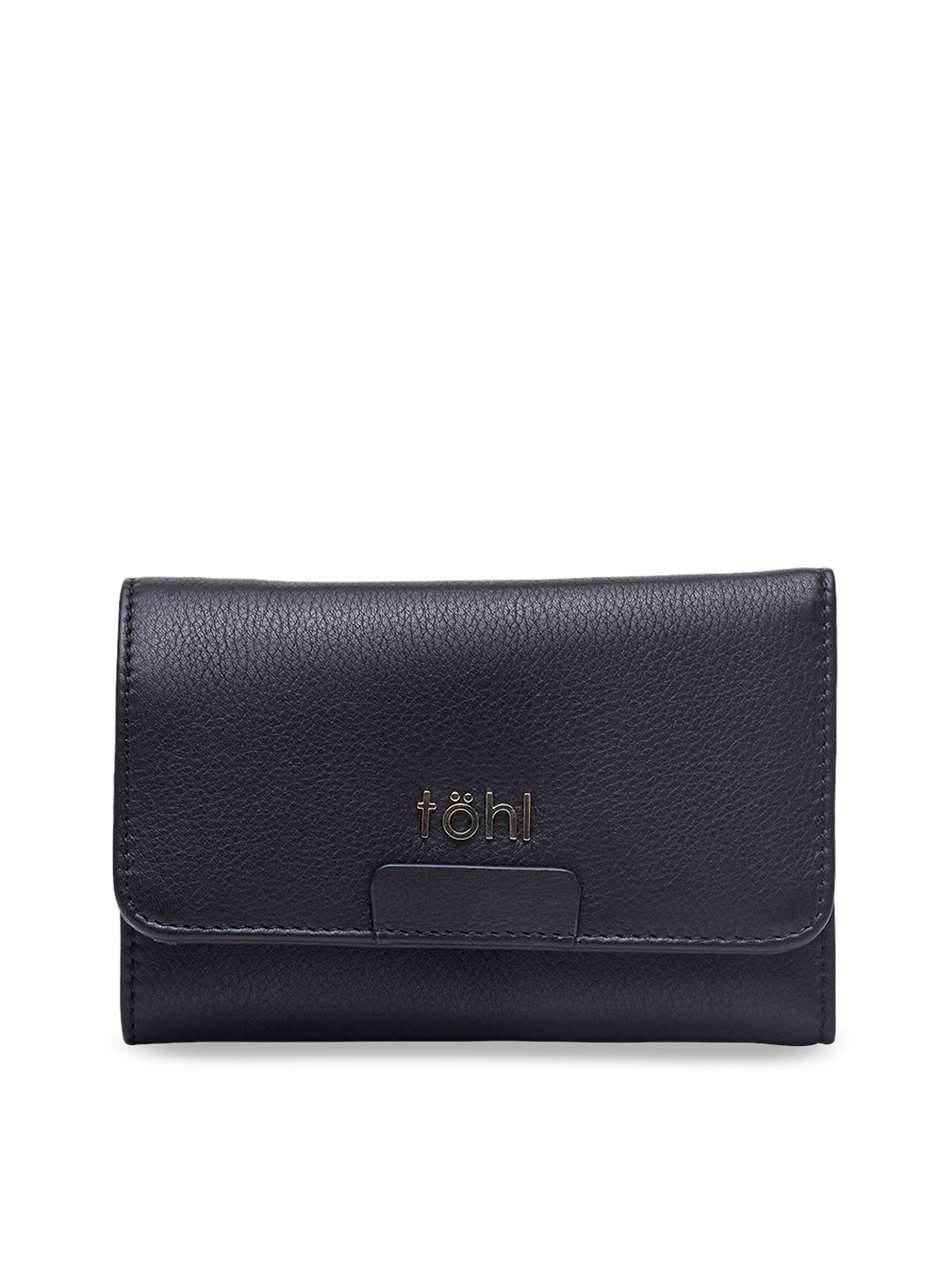 tohl Women Charcoal Grey Textured Three Fold Leather Wallet