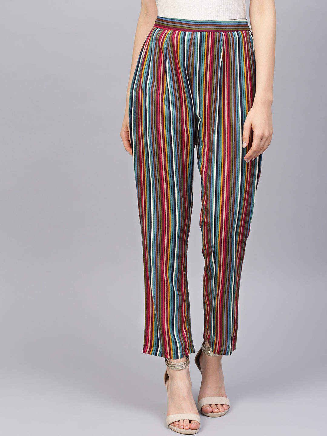 Varanga Women Multicoloured Striped Straight Palazzos