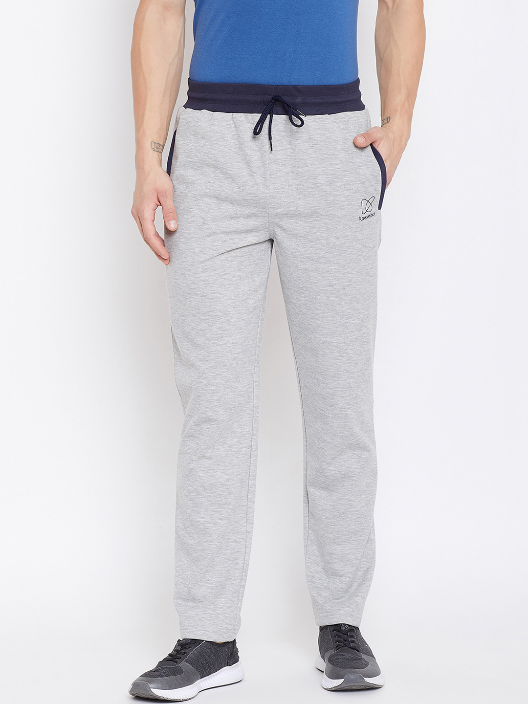 KROSSSTITCH Men Grey Self-Design Slim Fit Track Pants