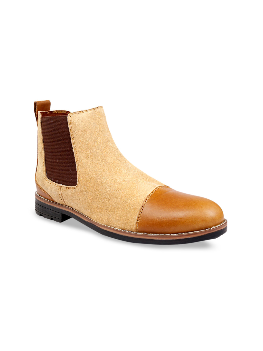 bacca bucci Men Tan Brown Colourblocked Suede High-Top Flat Boots