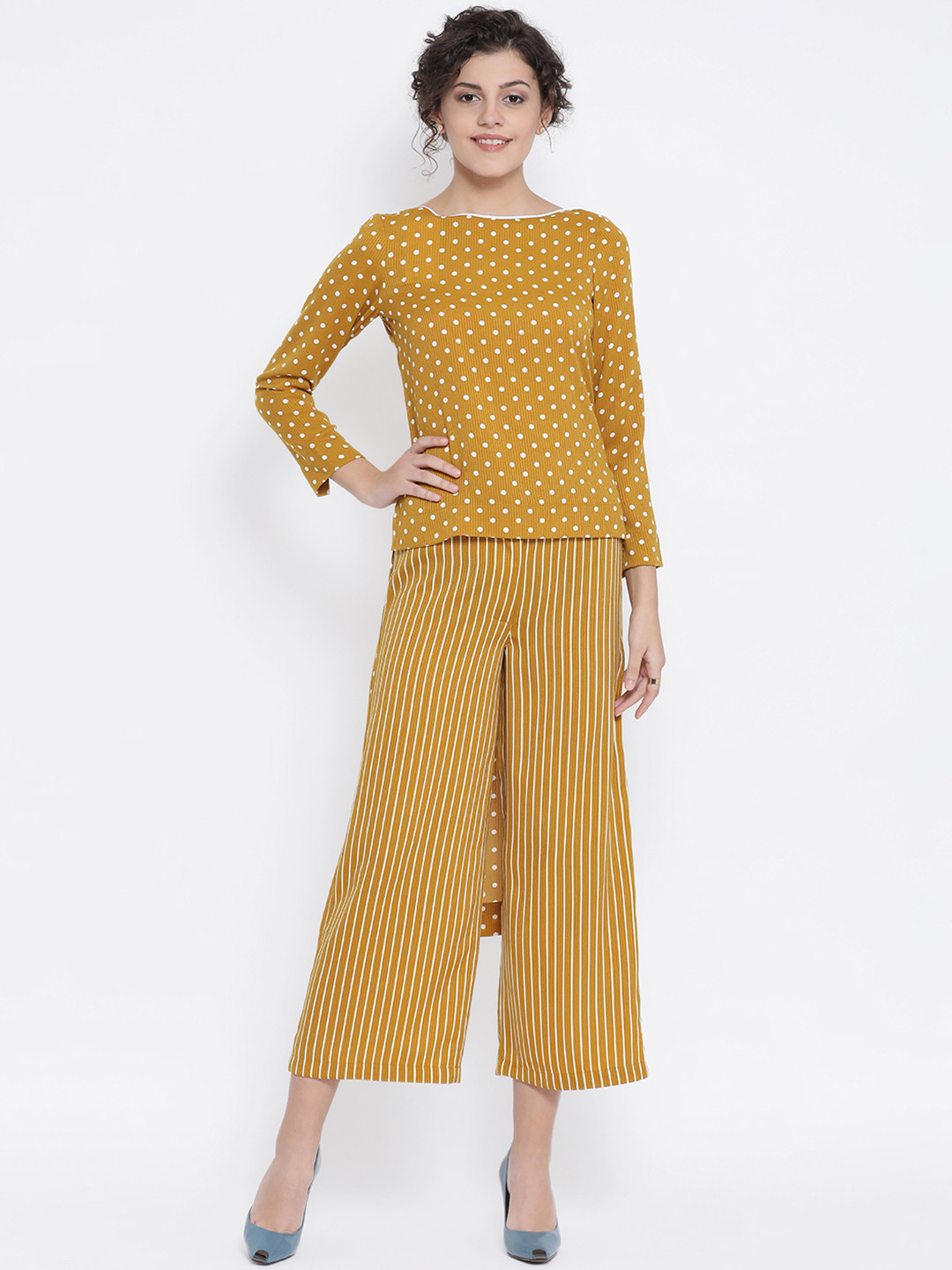 OFFICE & YOU Women Yellow Polka Dot High-Low Top