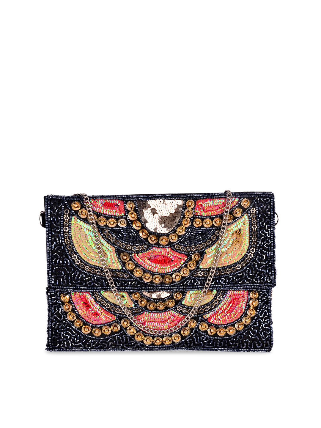 REZZY Black & Red Embroidered Handmade Clutch