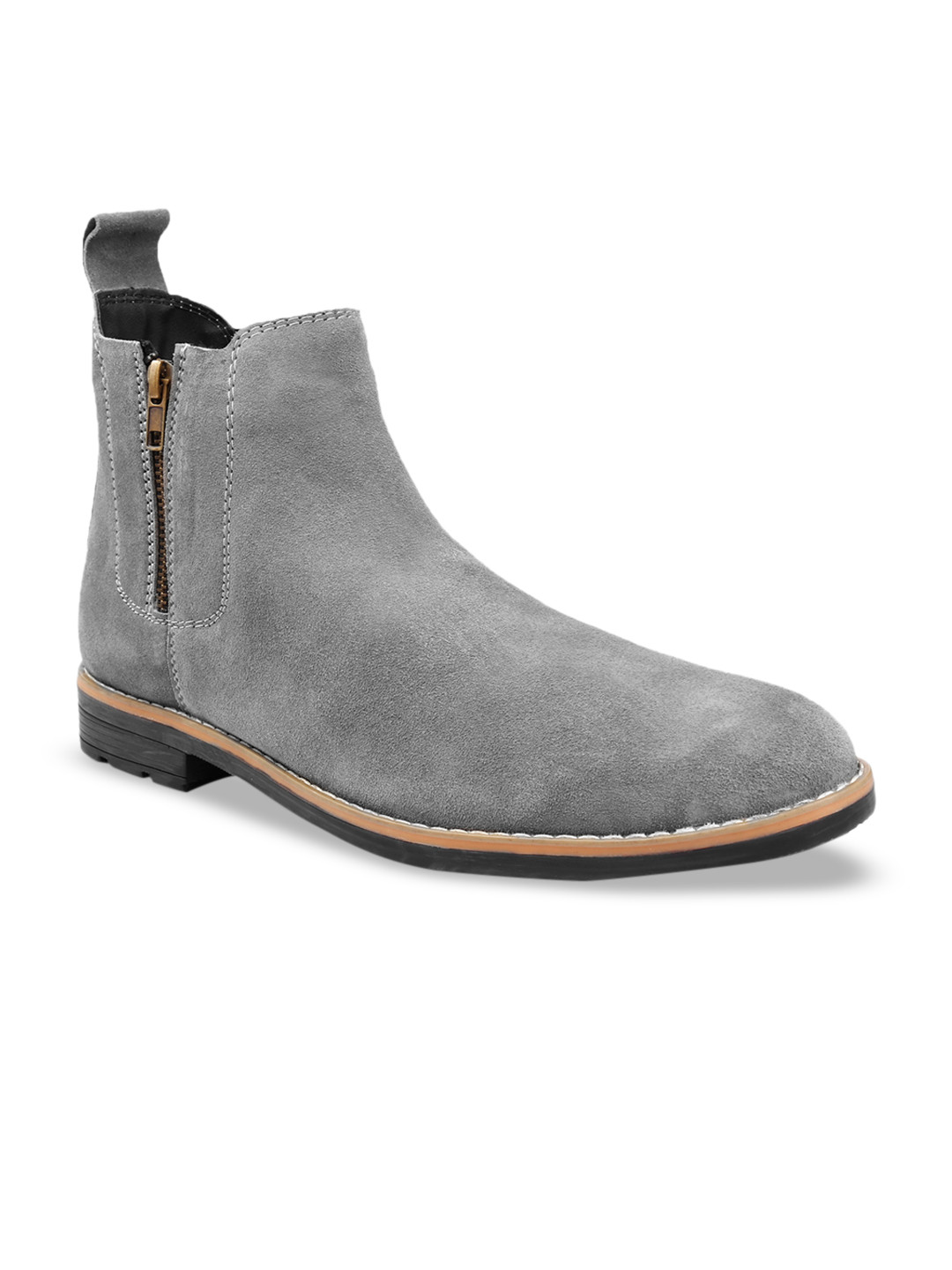 bacca bucci Men Grey Solid Suede High-Top Flat Boots