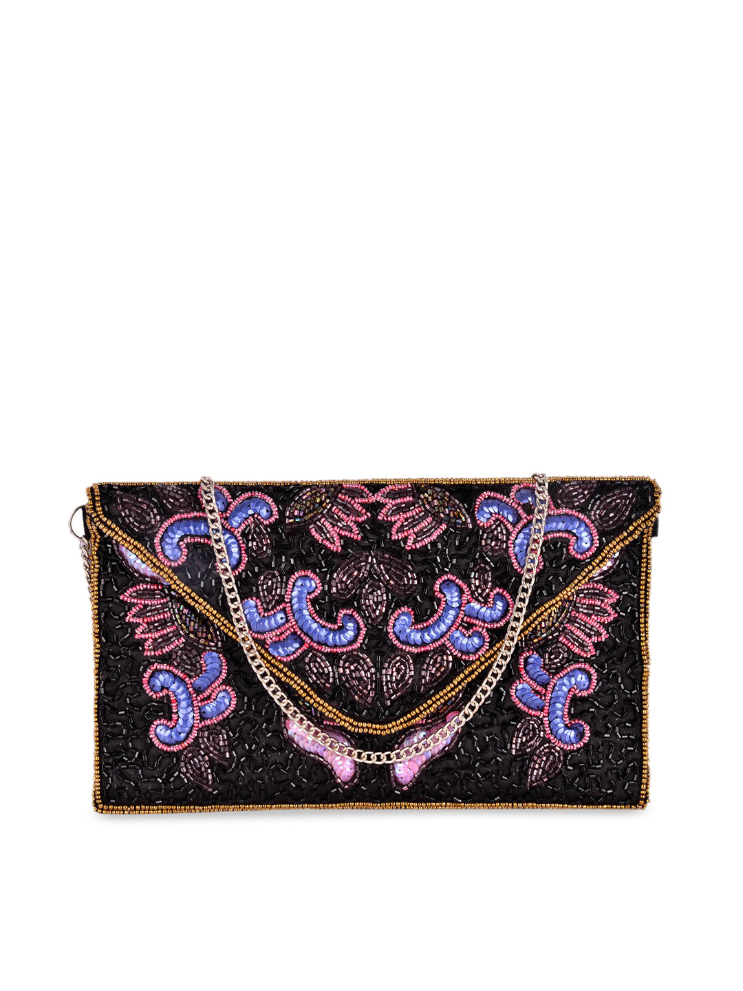 REZZY Black & Purple Embroidered Handmade Clutch
