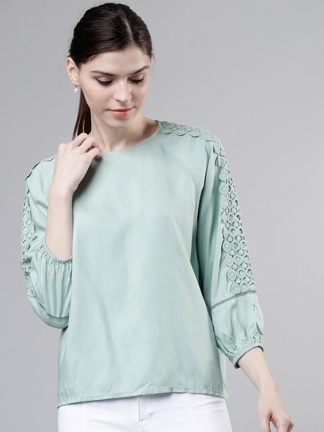 Tokyo Talkies Sea Green Lace Insert Top