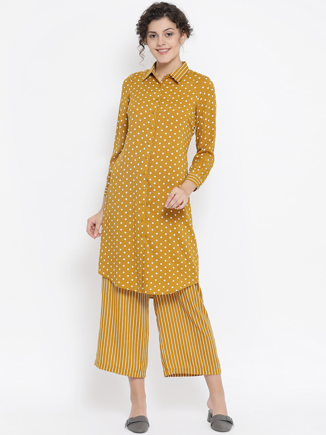 OFFICE & YOU Women Yellow & White Printed Tunic