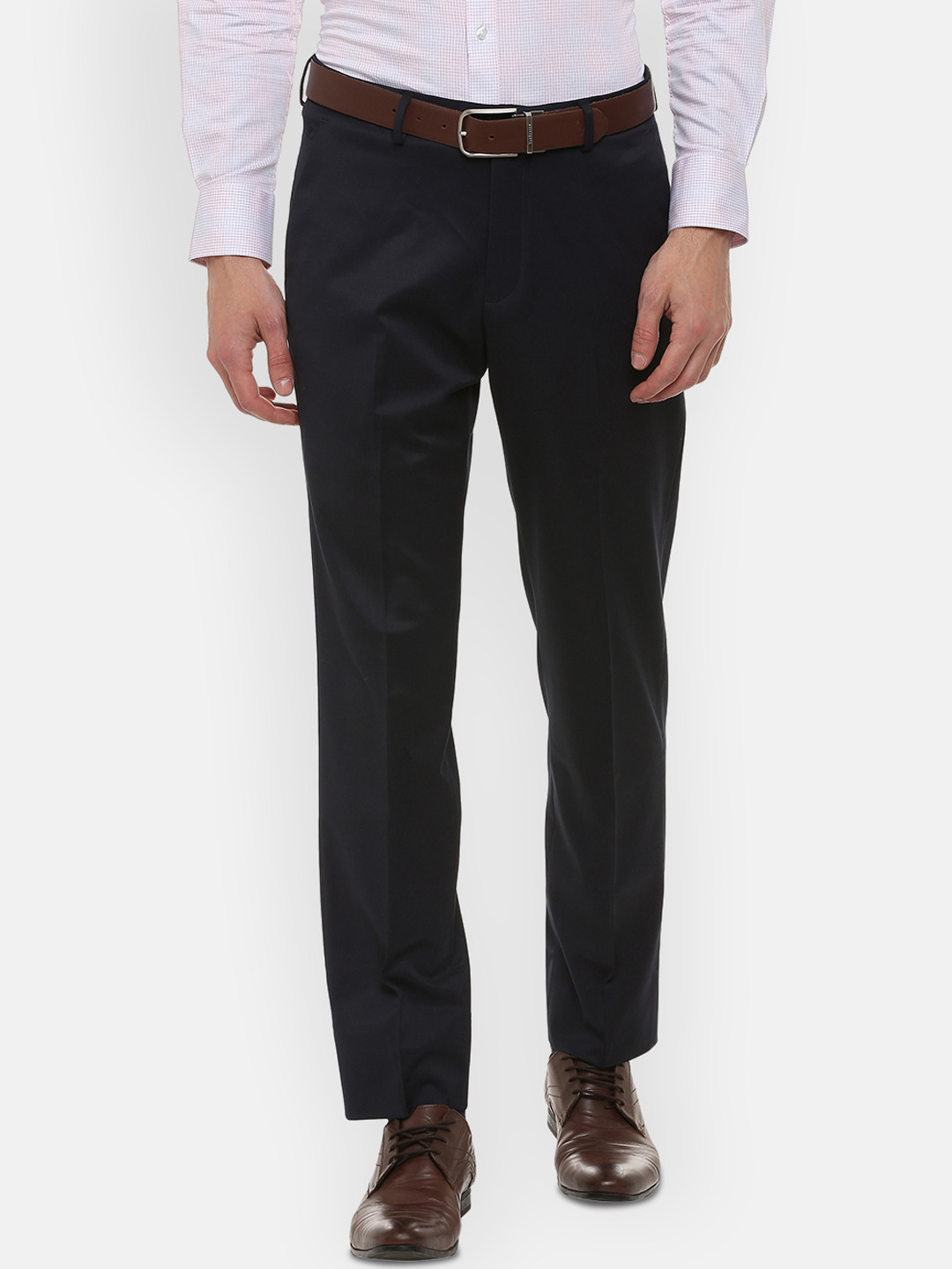 Louis Philippe Permapress Men Black Regular Fit Solid Formal Trousers
