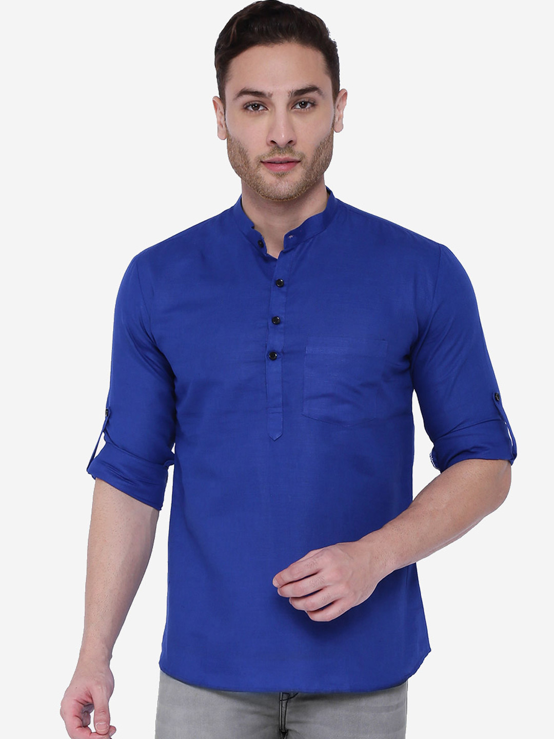 RAJUBHAI HARGOVINDAS Men Blue Solid Straight Kurta
