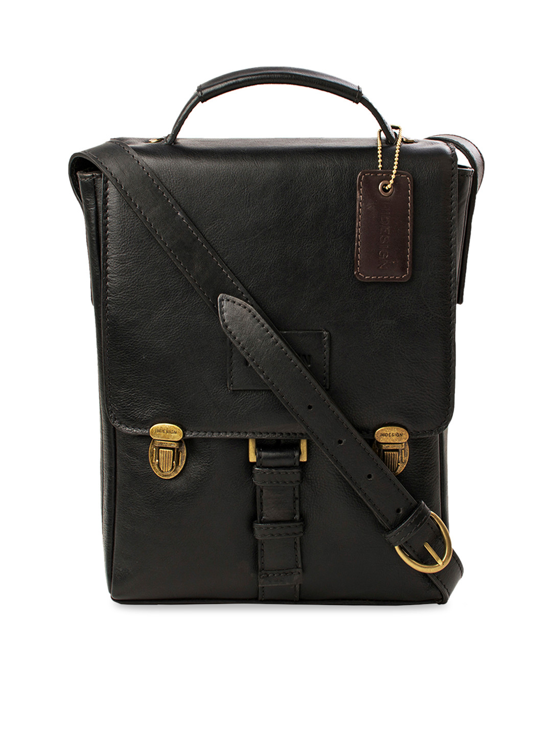 Hidesign Men Black Solid Leather Messenger Bag