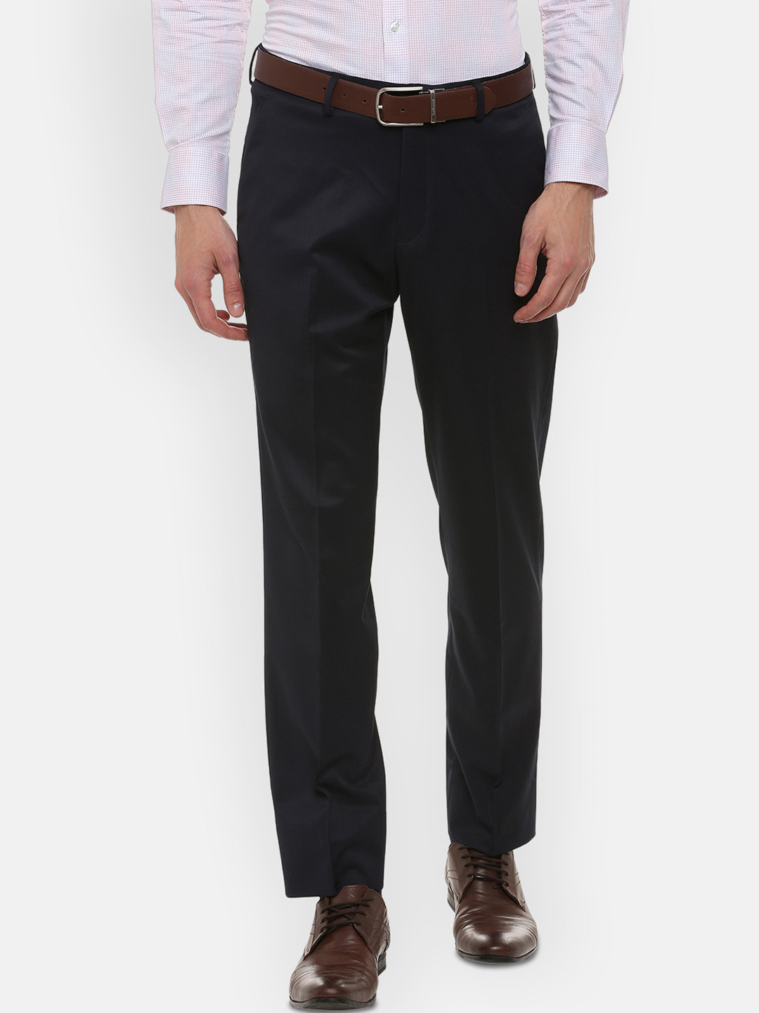 Louis Philippe Permapress Men Black Regular Fit Solid Formal Trousers