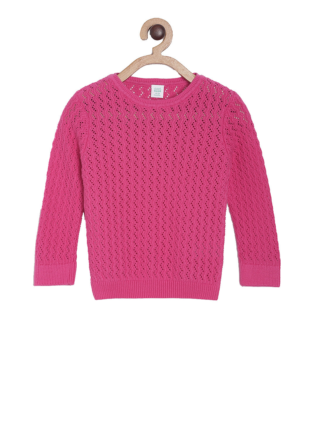 MINI KLUB Girls Magenta Self Design Pullover Sweater