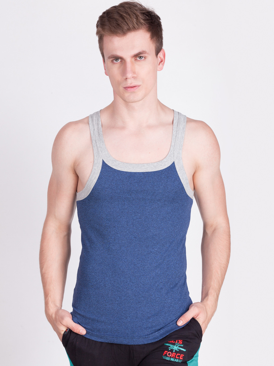 Force NXT Men Super Combed Cotton Soft Rib Multicolour Gym Vest