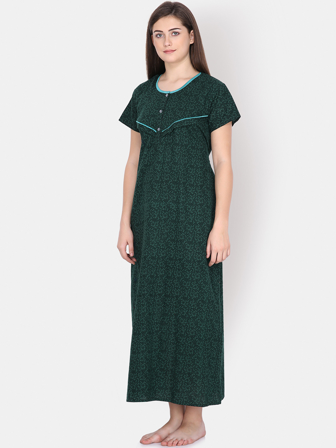 Klamotten Green Printed Feeding Nightdress