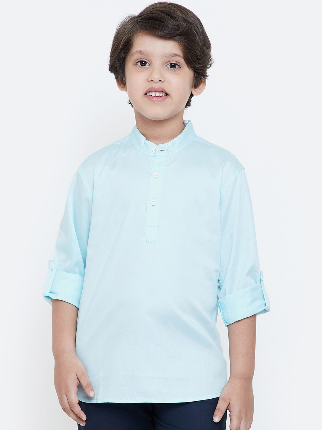 KIDKLO Boys Turquoise Blue Regular Fit Solid Casual Shirt