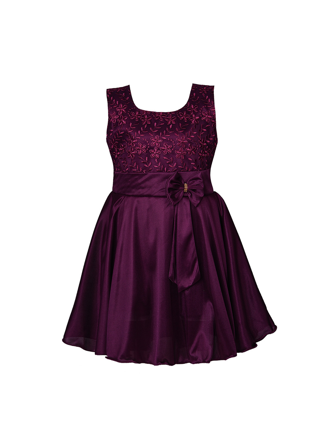 Wish Karo Girls Burgundy Printed Fit and Flare Dress
