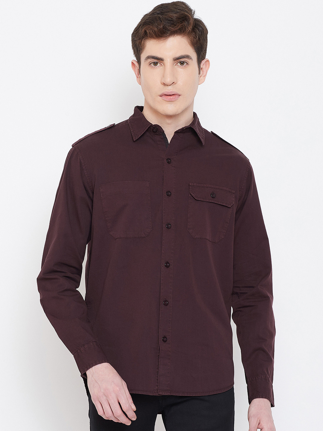 PUNK Men Maroon Regular Fit Solid Casual Shirt
