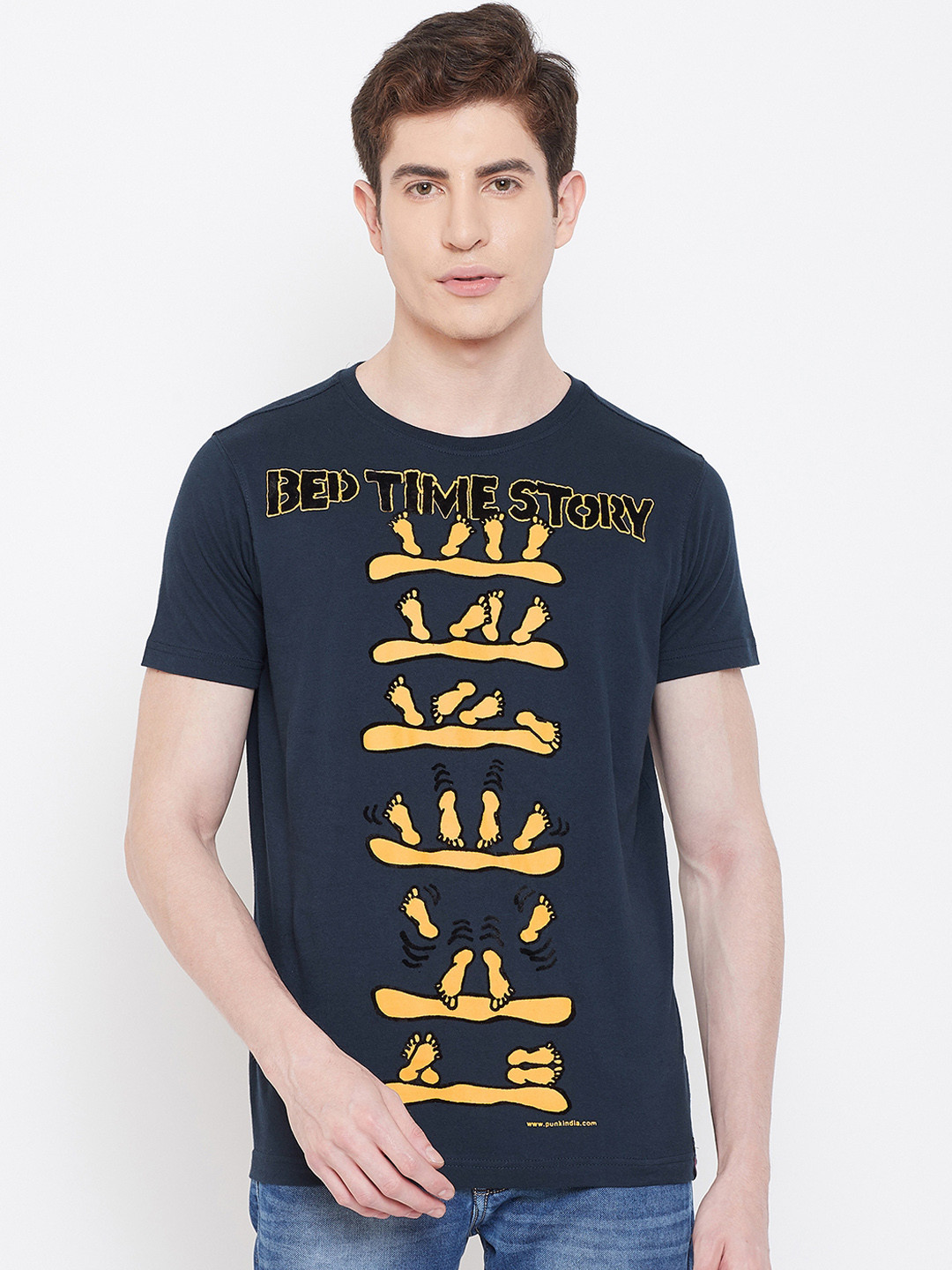 PUNK Men Navy Blue Printed Round Neck T-shirt