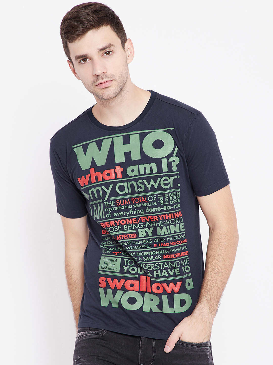 PUNK Men Navy Blue Printed Round Neck T-shirt
