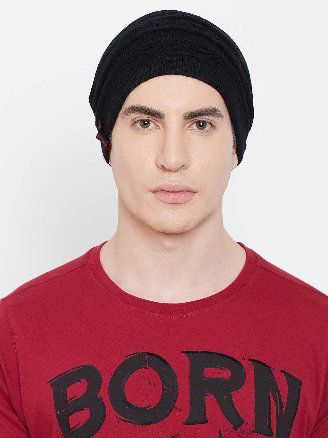 PUNK Men Black Striped Beanie