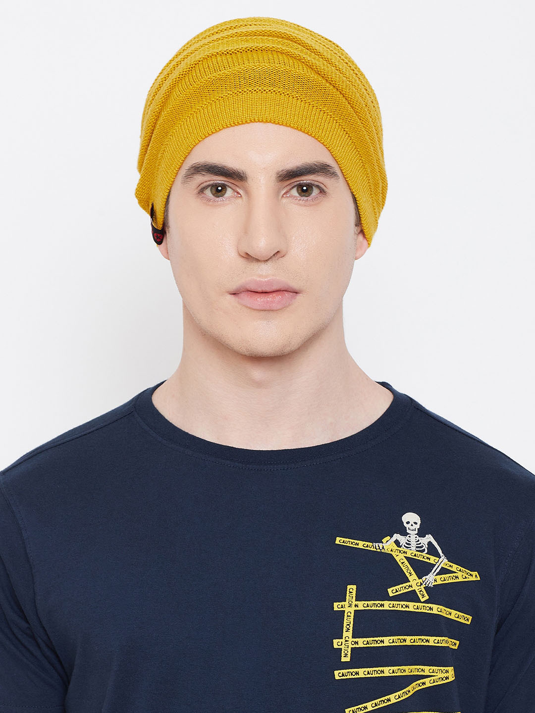 PUNK Men Mustard Yellow Striped Beanie