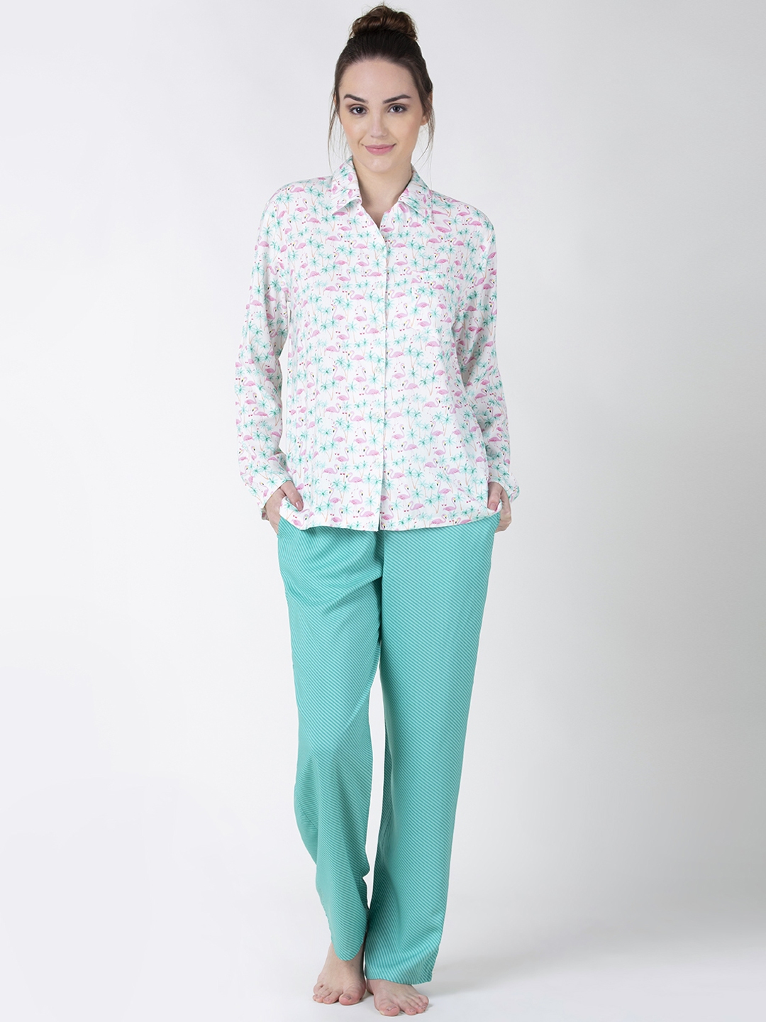Buy ADORENITE Women White Blue Printed Shirt and Pyjama Night suit Night suits for Women 11084262 Myntra