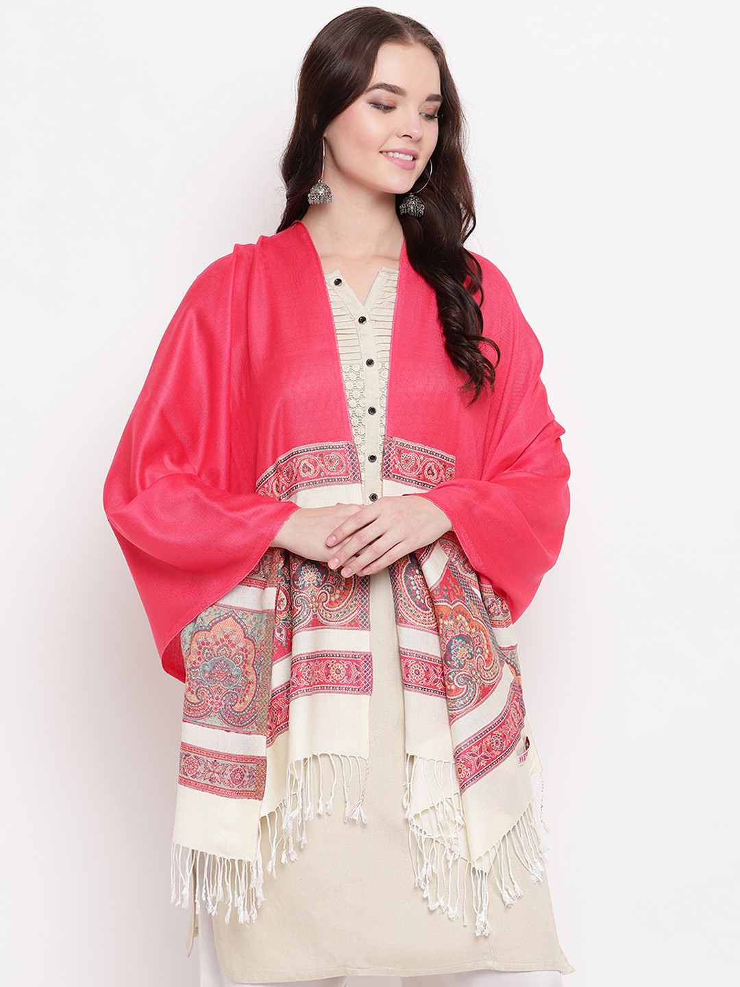 HK colours of fashion Women Pink Woven Design Stole