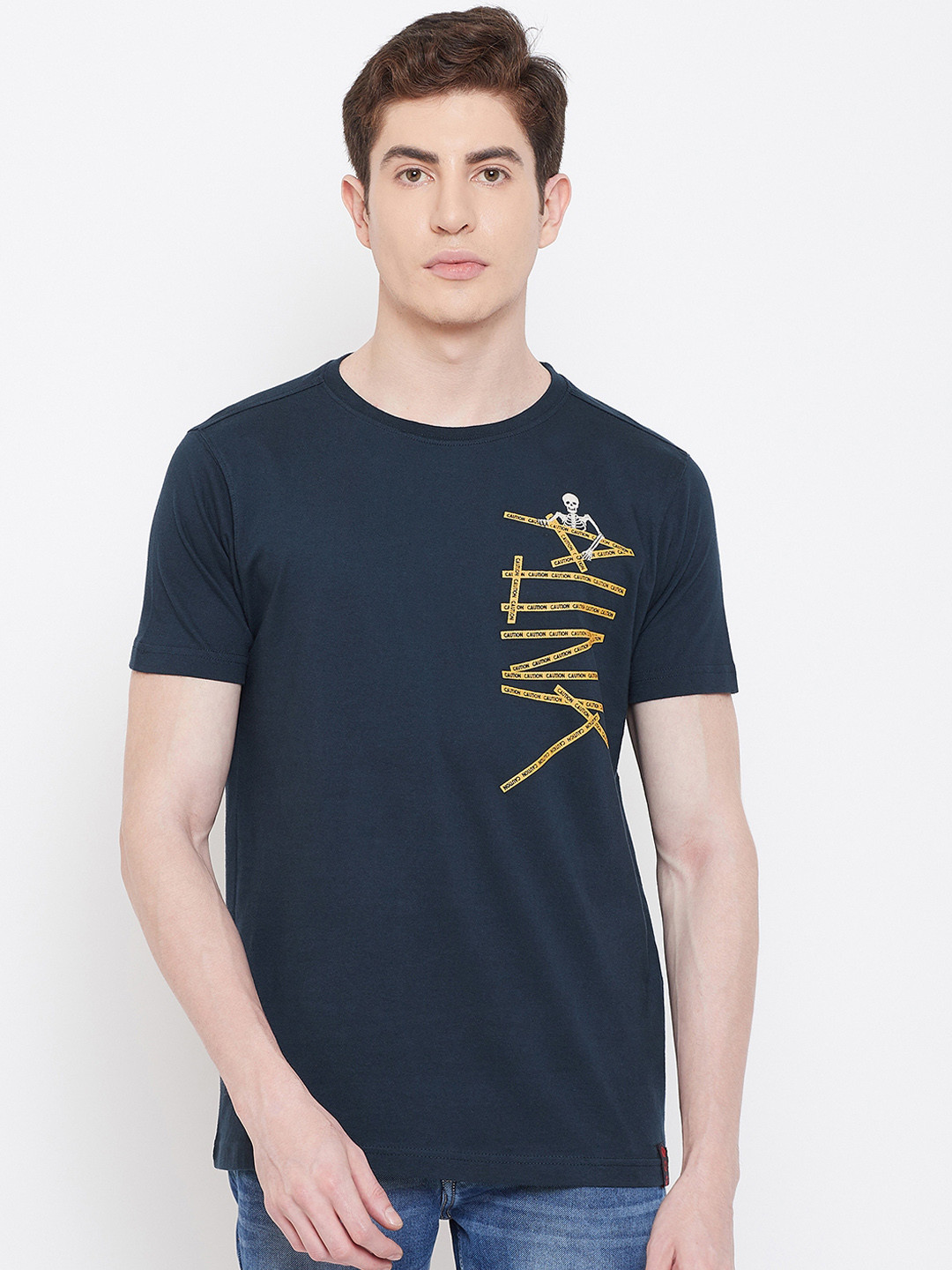 PUNK Men Navy Blue Printed Round Neck T-shirt