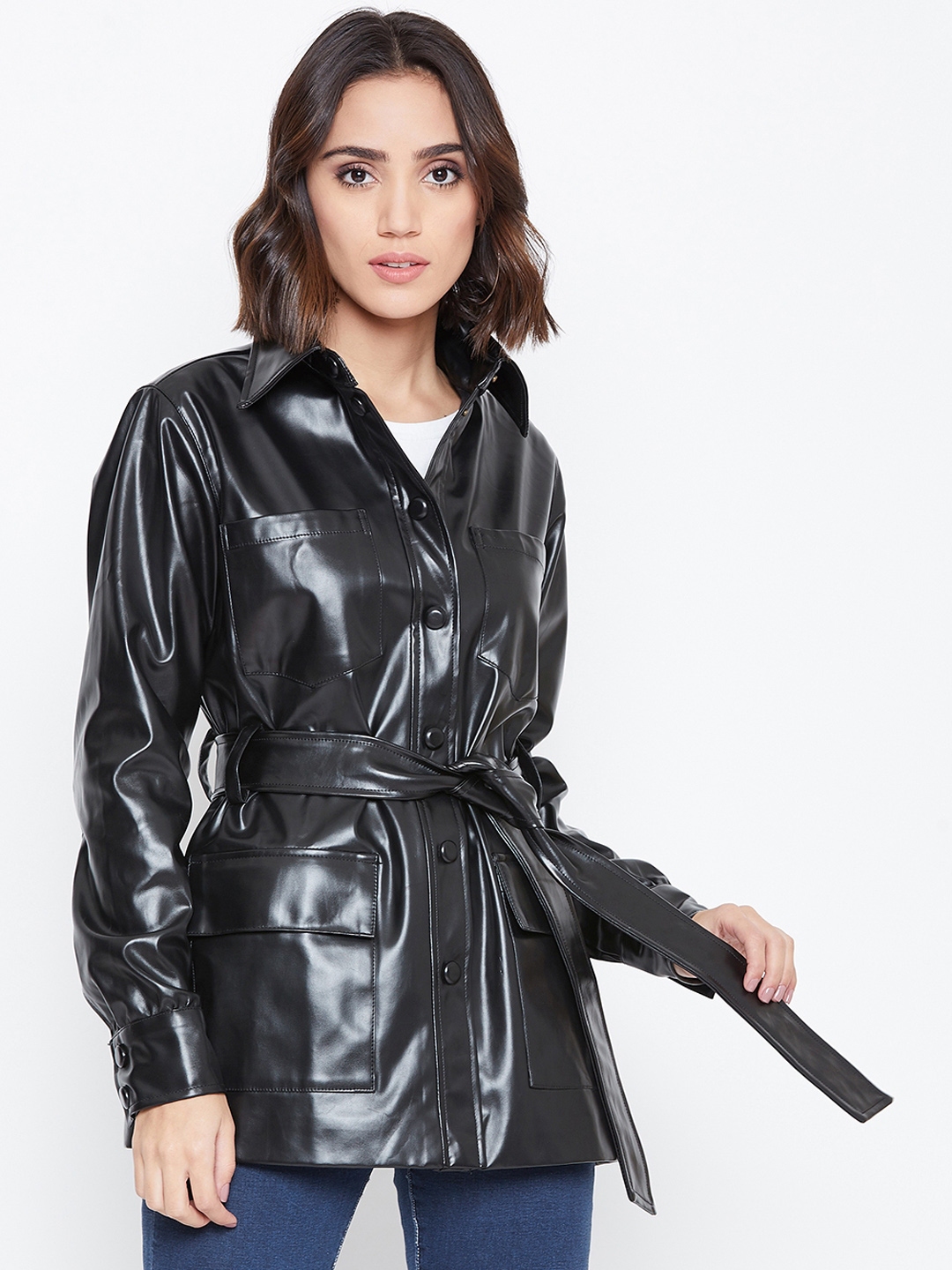 Buy Zastraa Women Black Solid Leather Jacket Jackets for Women
