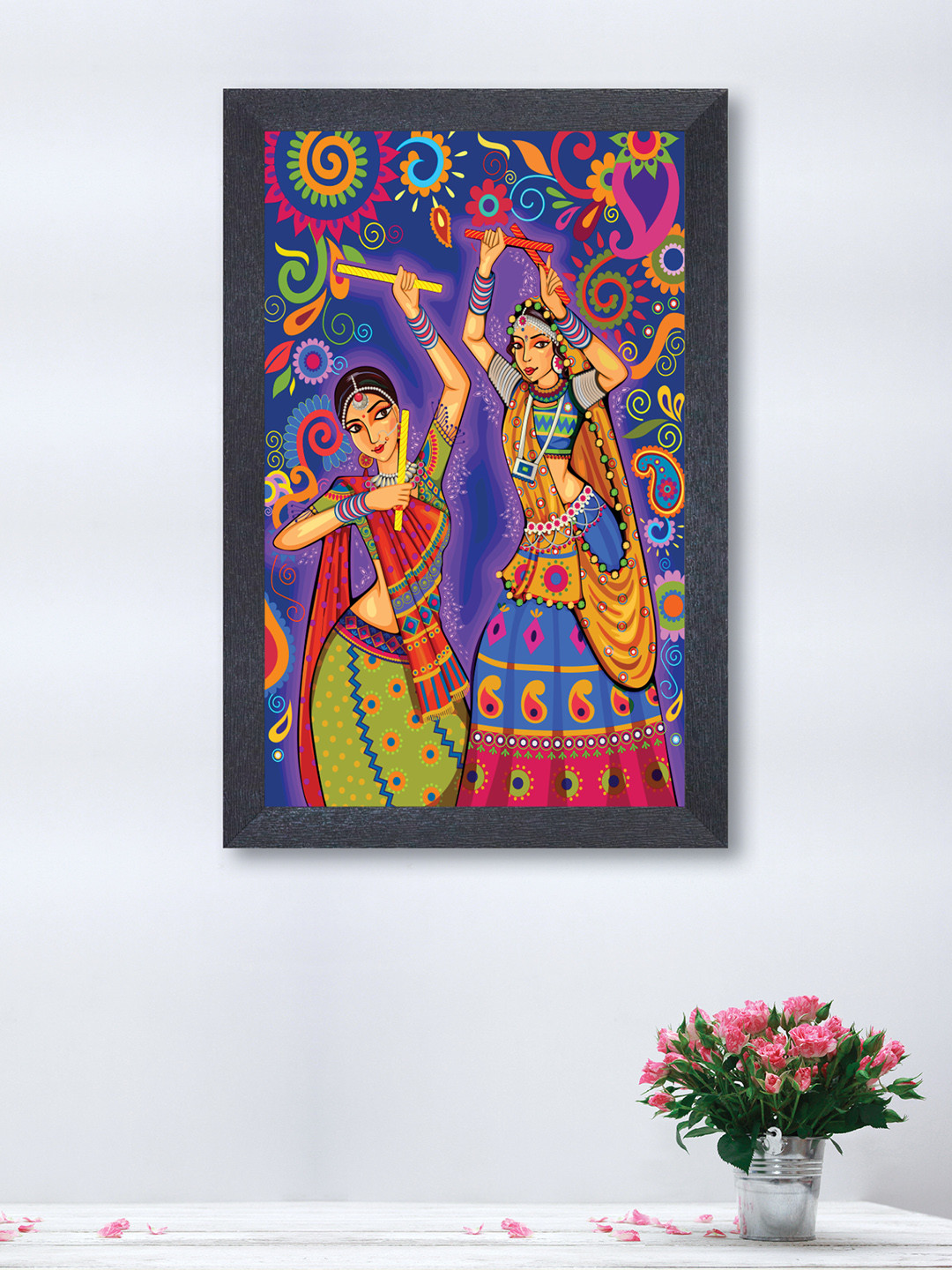 nest ART Dancing Garba Synthetic Wood Wall Rectangle Paintings Wall Art 12 x 18