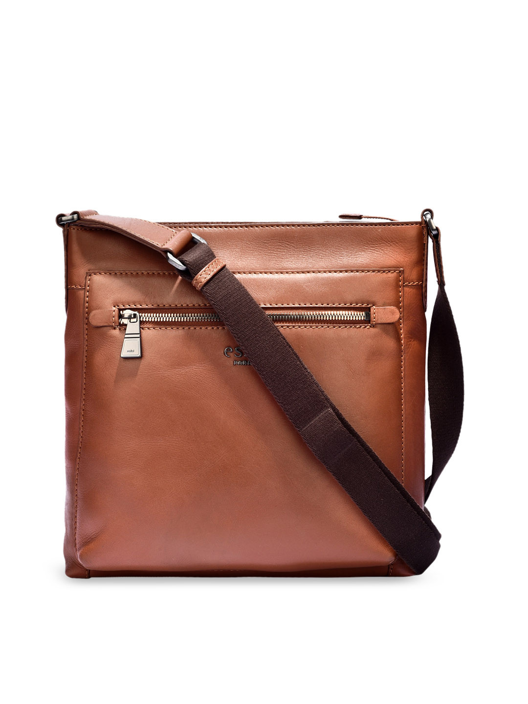 Eske Men Tan Brown Solid Leather Messenger Bag