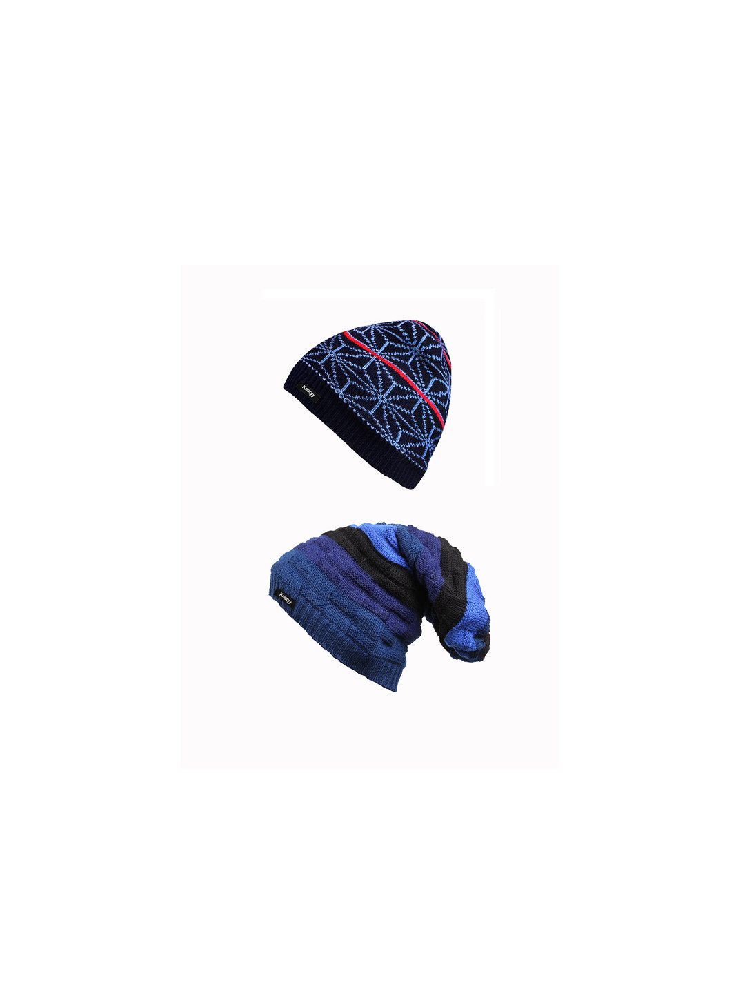 Knotyy Men Pack of 2 Blue Solid Beanies