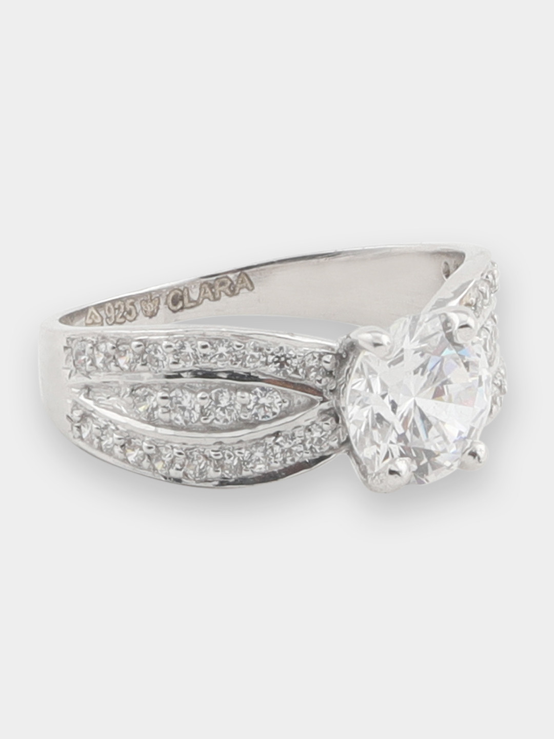 CLARA Women Sterling Silver Rhodium-Plated CZ Embellished Solitaire Ring