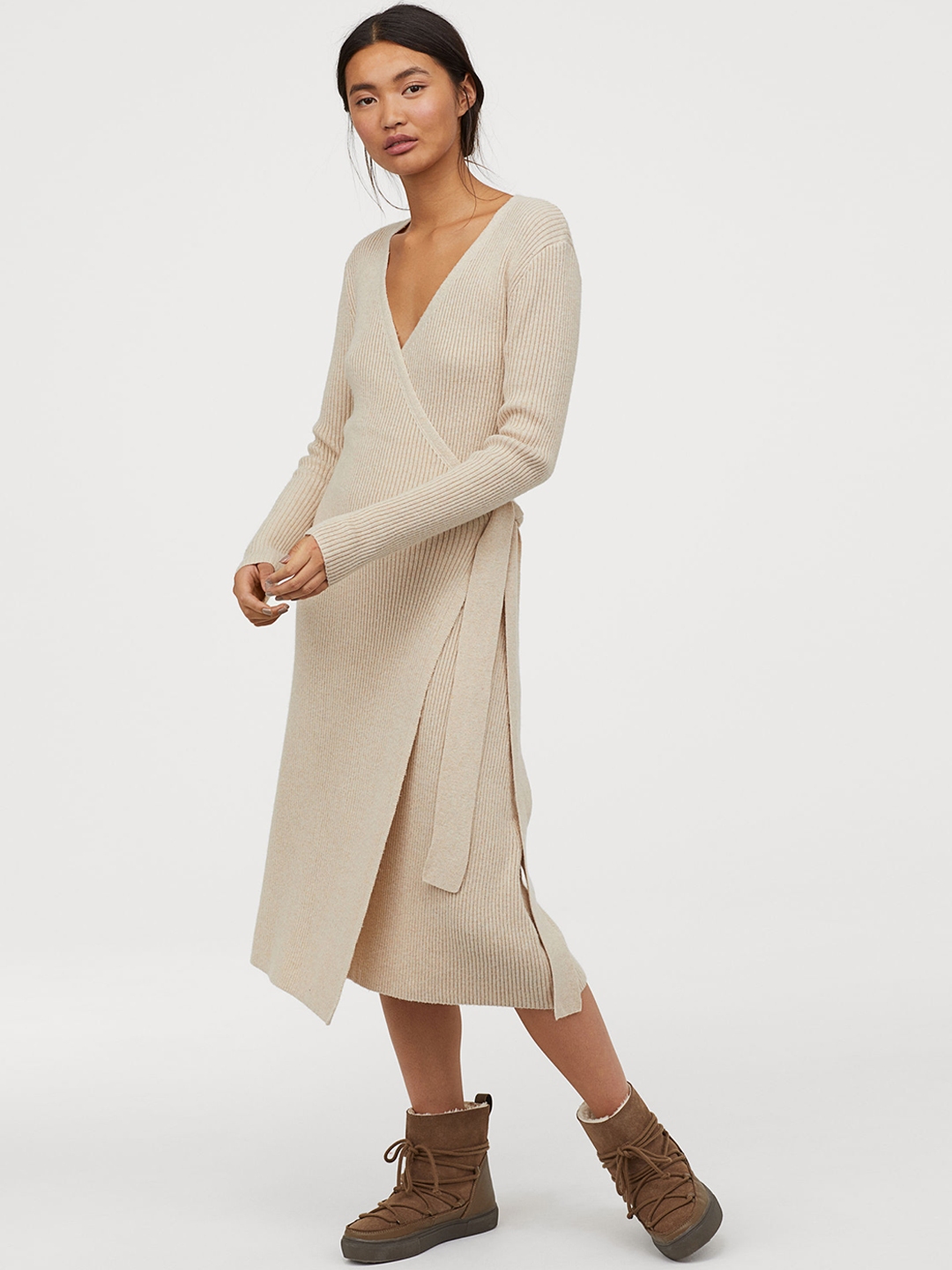 Rib knit wrap dress top