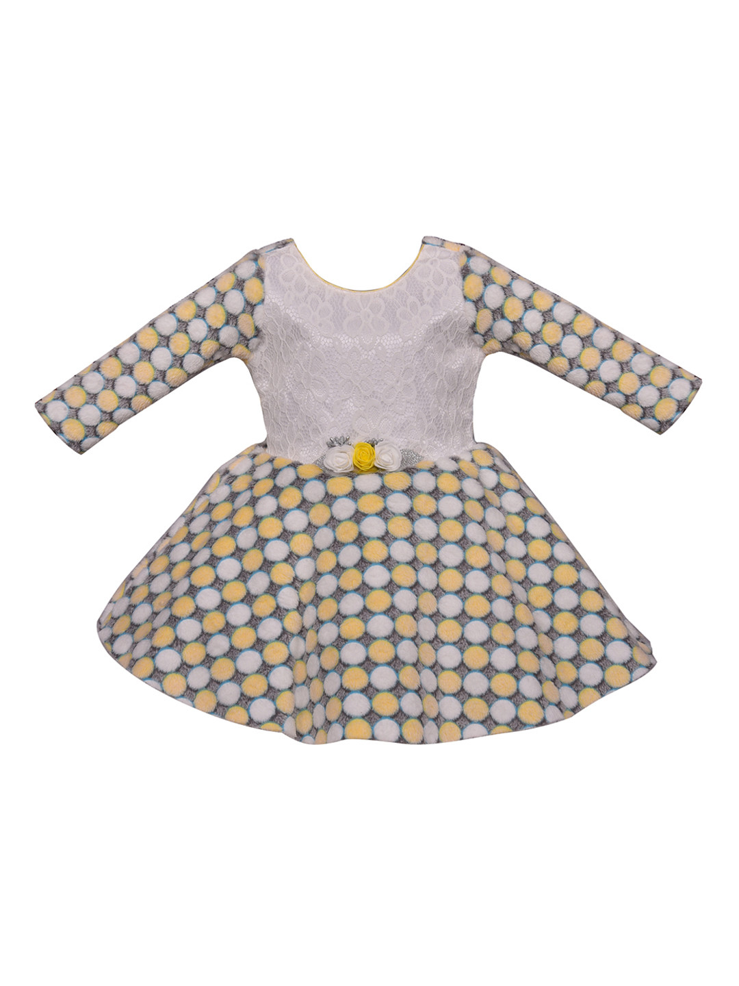 Wish Karo Girls Printed Yellow Fit and Flare Dress