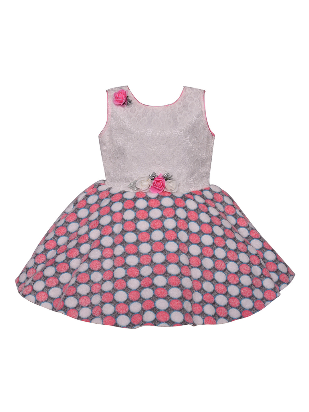 Wish Karo Girls Printed Pink Fit and Flare Dress