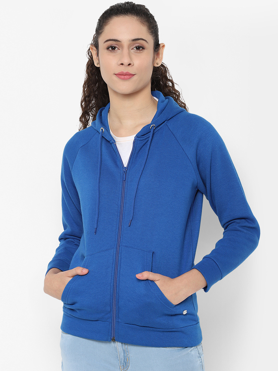 Allen Solly Woman Blue Solid Hooded Sweatshirt